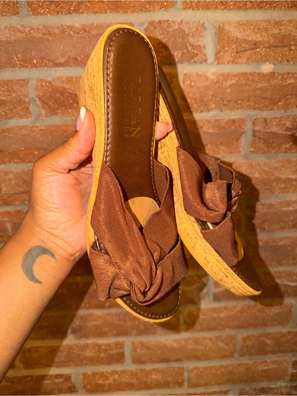Wedge Slide Sandals - Brown Knot Detail